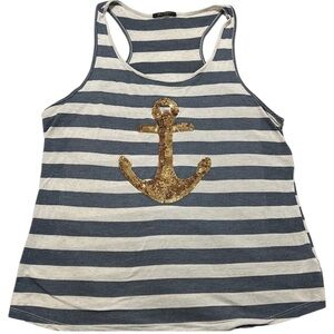 The Classic Tank Striped Gold Glitter Shiny Anchor Tank Top Tee Size Large